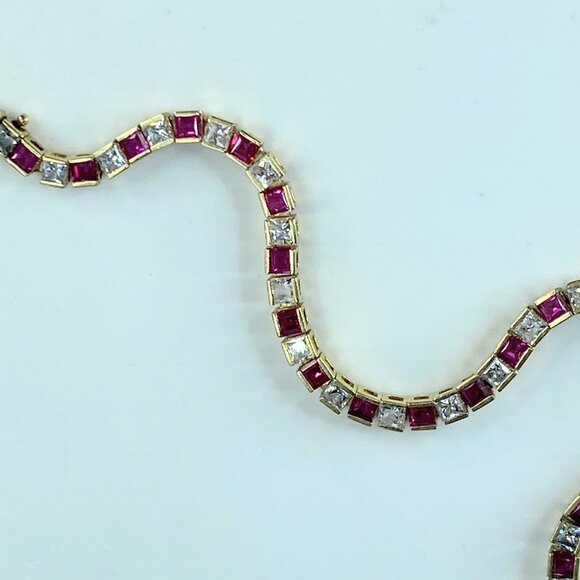 14K yellow gold 4.8ct natural Ruby tennis bracelet 8.25" 10.9g 8.25" JR421 - Picture 10 of 10
